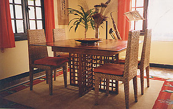 Square Dining Table and Rattan Chairs